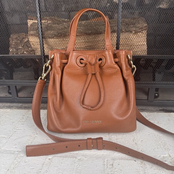 Cole Haan Handbags - Cole Haan Grand Series Bucket Bag - brown tan pebbled leather, crossbody‎ strap
